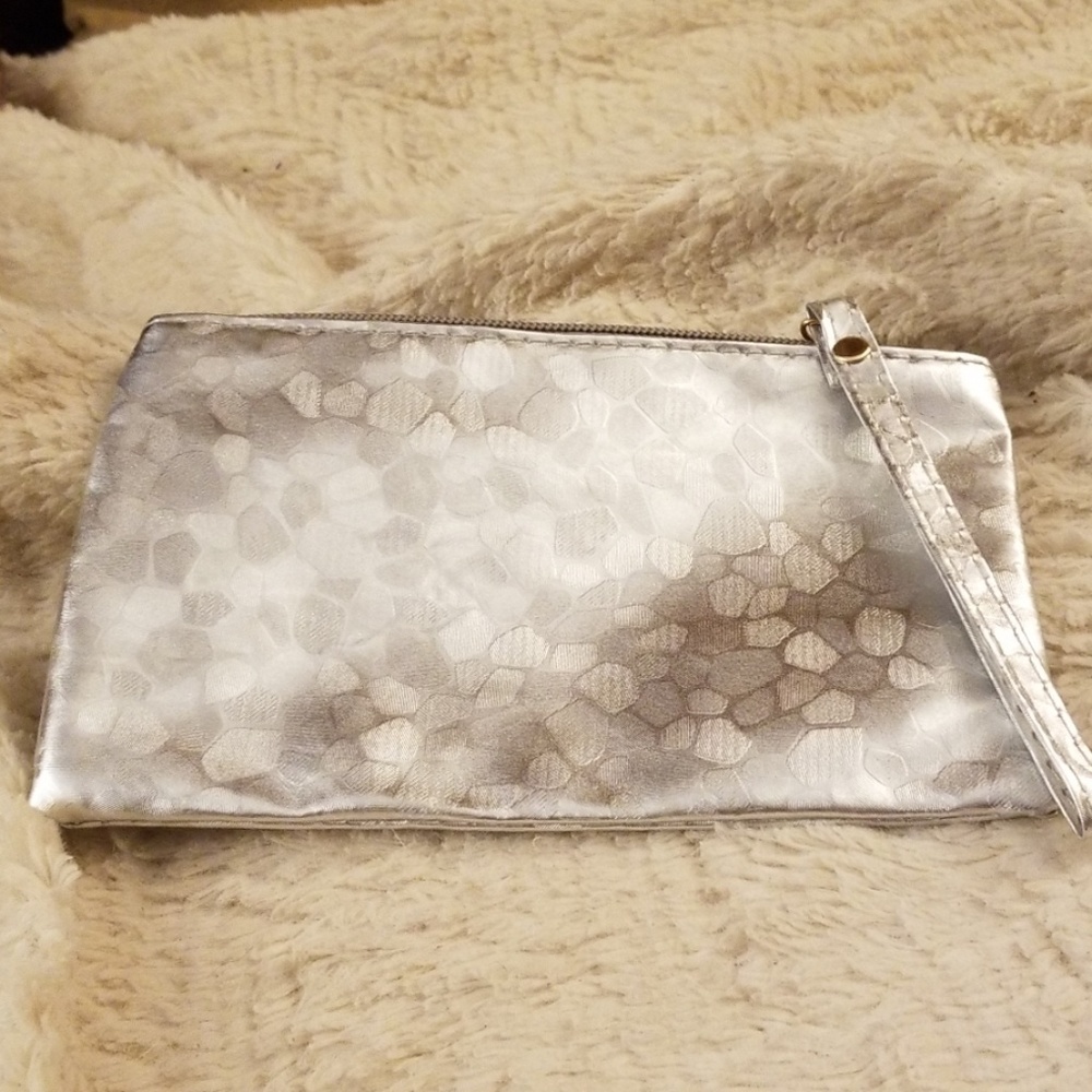 Shiny silver makeup bag